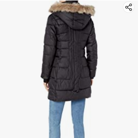 LARRY LEVINE Women's 3/4 Length Puffer W/Curved Quilting & Detachable hood - Picture 2 of 5